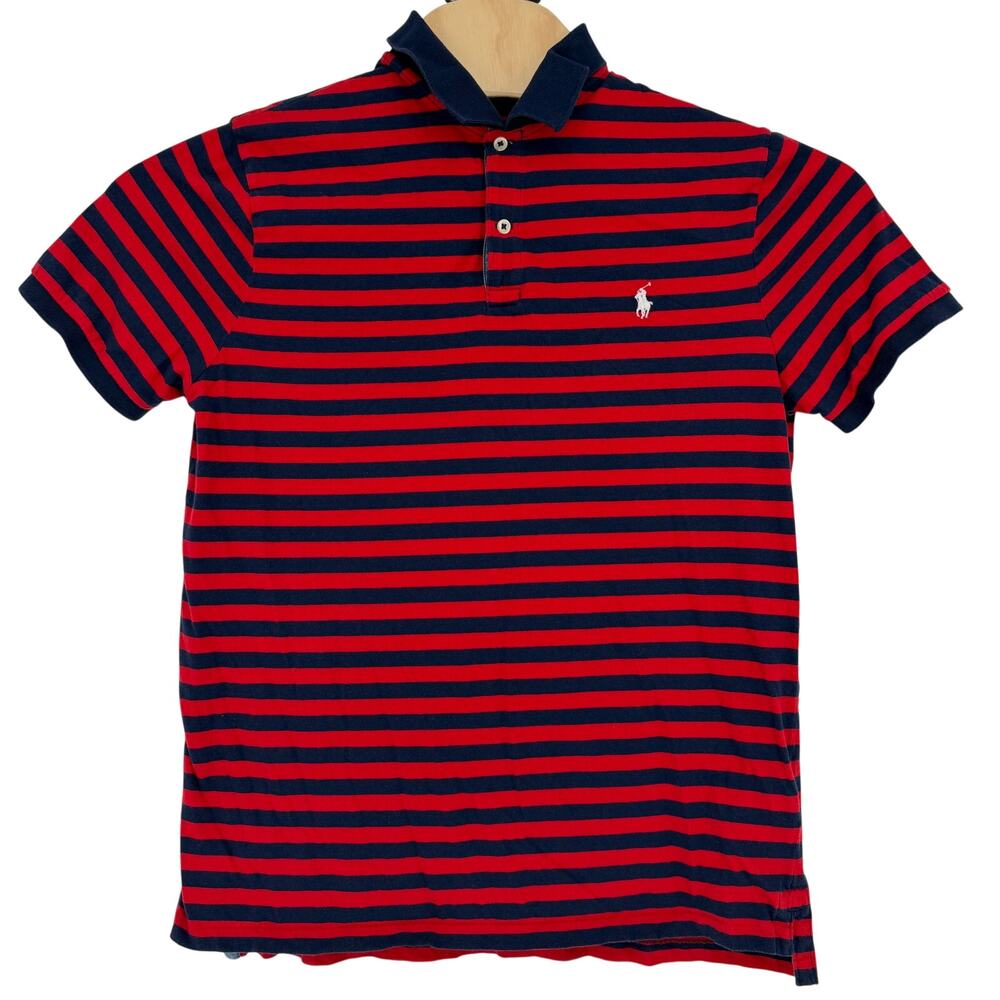 Polo by Ralph Lauren Red Blue Striped Short Sleeve Polo Shirt Custom Fit L Large - Picture 2 of 7